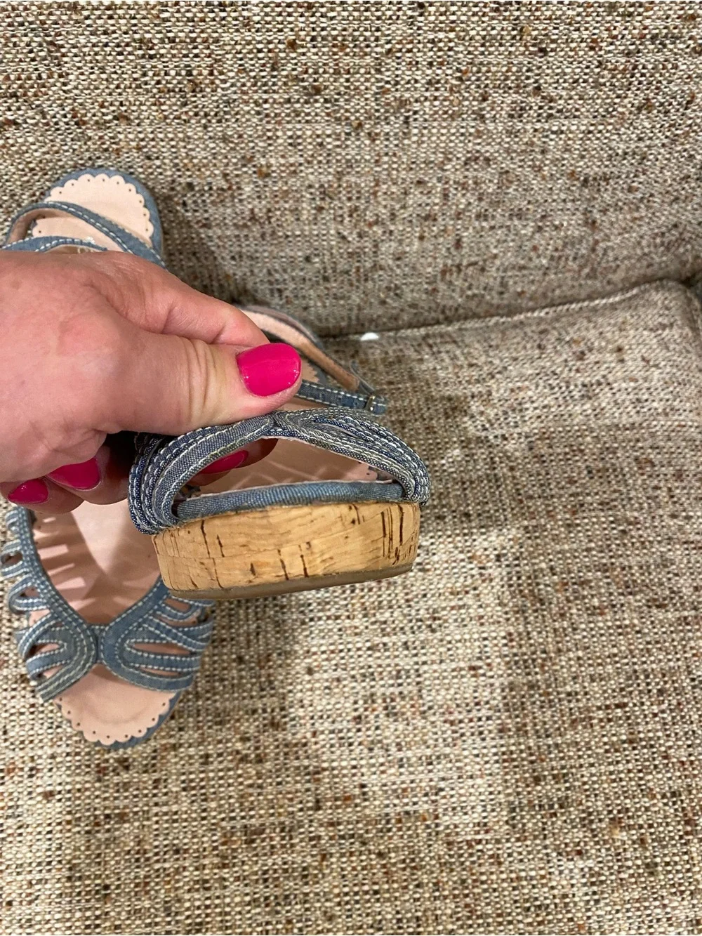 Rebecca Taylor Denim Blue Cork Wedge Sandals